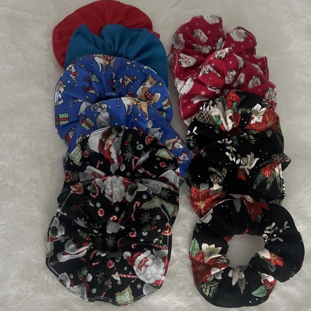 Bundles/ 10- handmade Scrunchies colorful for Christmas